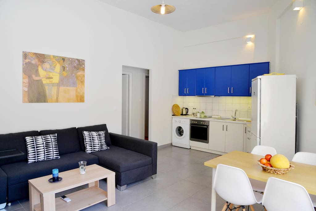 Spacious open plan kitchen-living room.