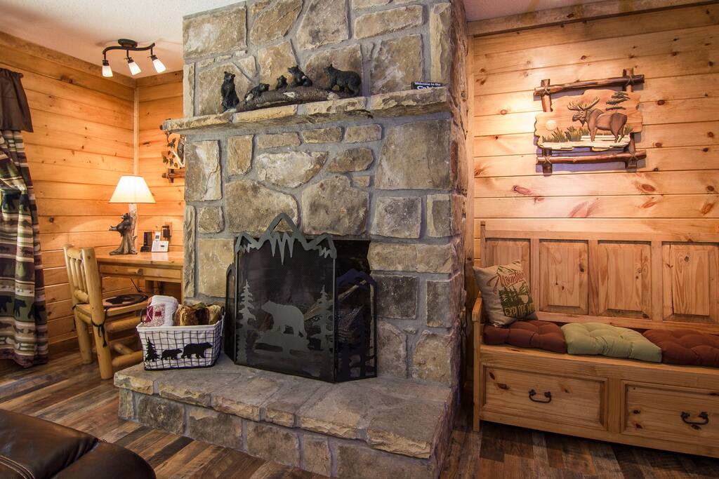 Beautiful Rock Gas Burning Fireplace (In Season).