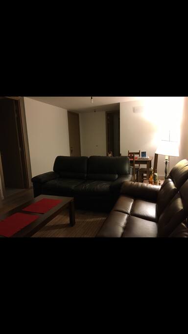 Living room + balcony ( 4k 55 TV + play 4 pro 2 controllers + 2 sofas + guitar + a/c)