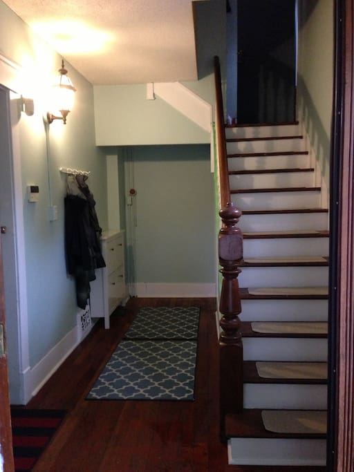 This is the main foyer, your door is on the left