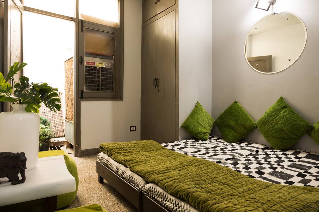 A green quilt & that big grey wardrobe