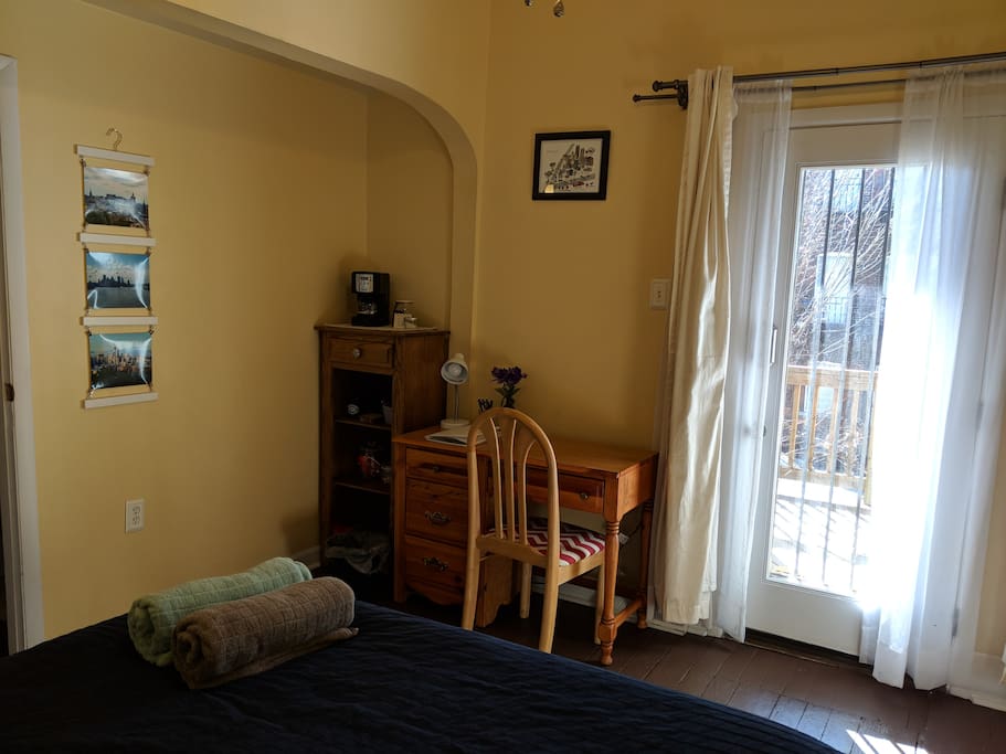 We have a small desk area perfect for working on your laptop.