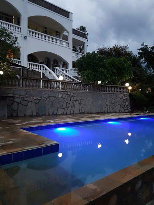 pool lighting in the evening