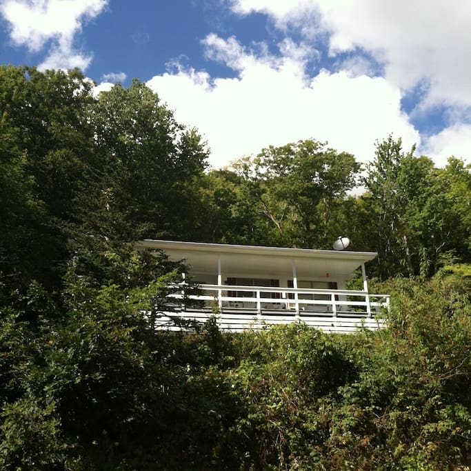 front of the house looking up from the road below.