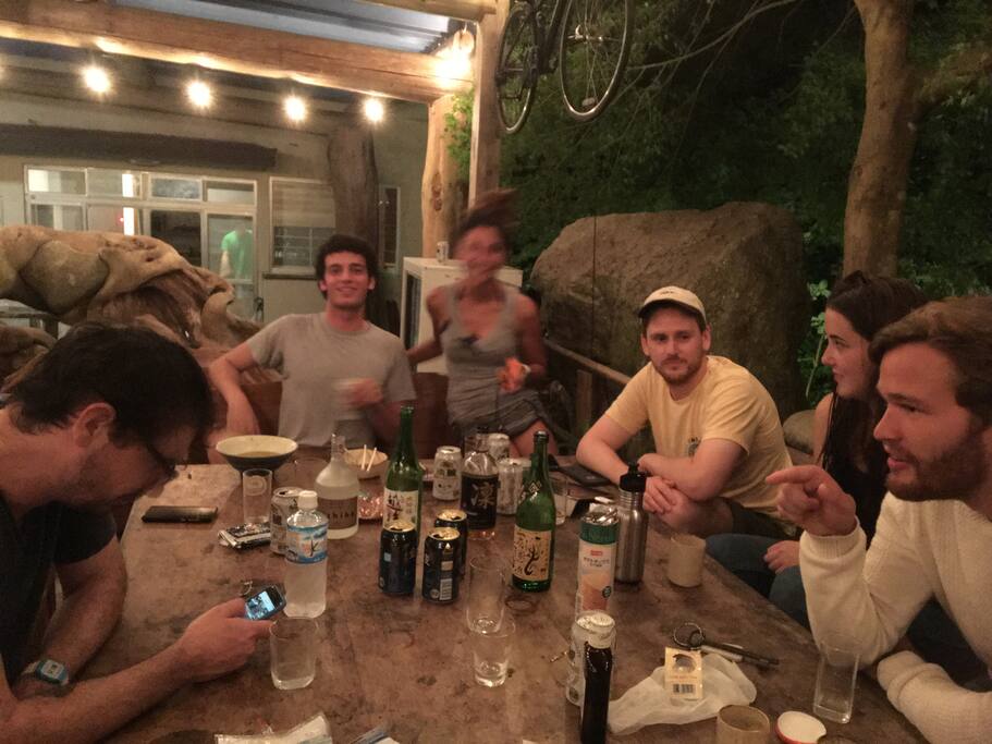 drinking and having fun in the outside lounge