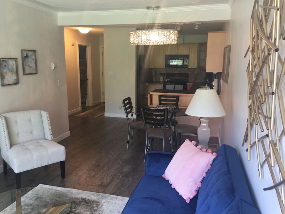 View from living room into kitchen