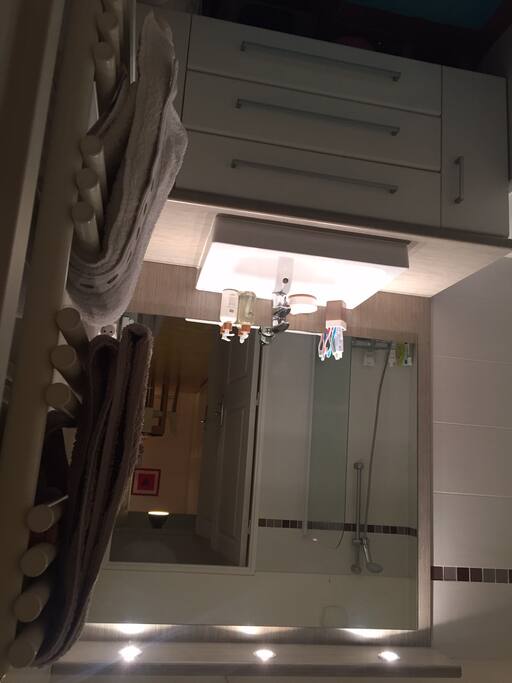 Une salle de bain spacieuse avec baignoire