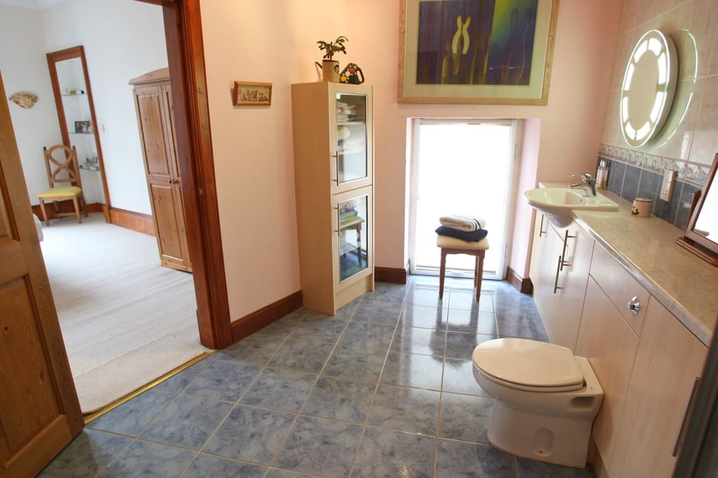 Large private bathroom leading into bedroom