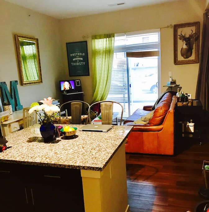 Dining area and living room.