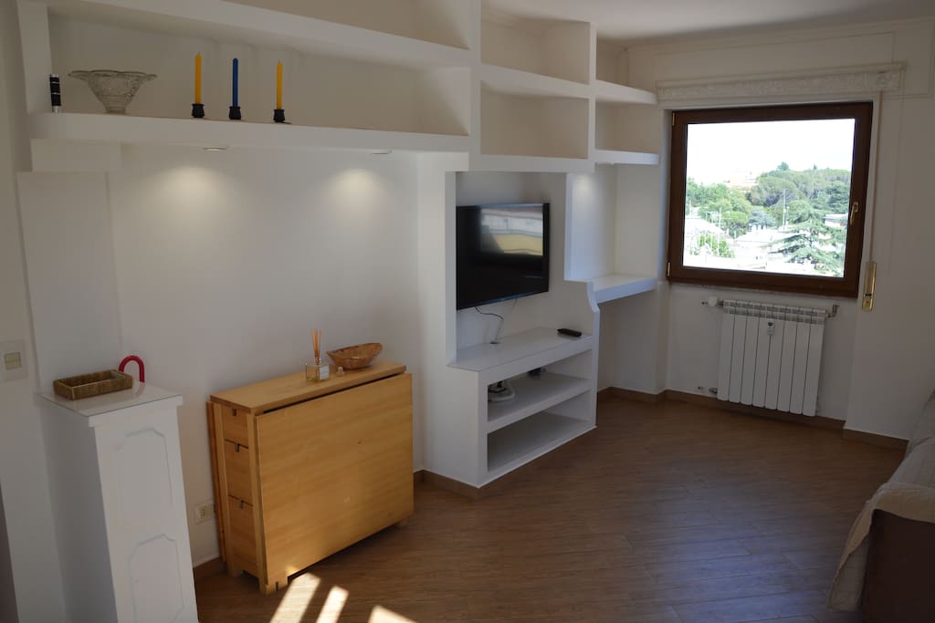 A custom built library also accommodates the HDTV