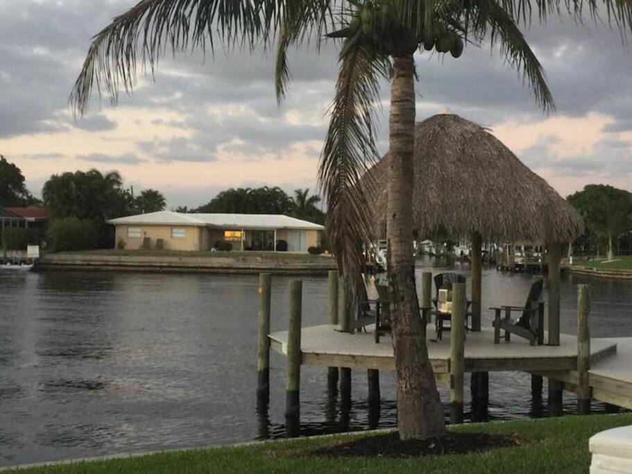 The Tiki hut on the extra wide canal