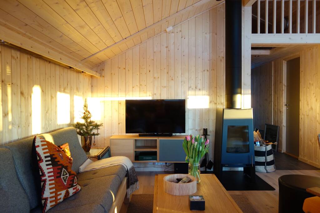 The cabin has a modern flat screen TV