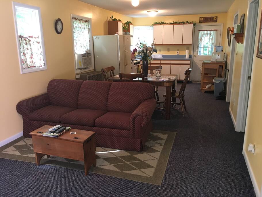 Open bright and cozy floor plan (Sofa Opens to a King Size Bed)