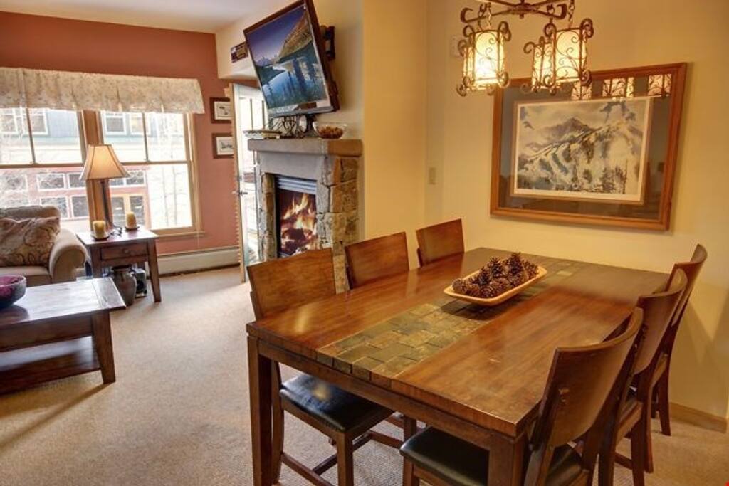 Enjoy meals at the dining table, which can seat 6 people