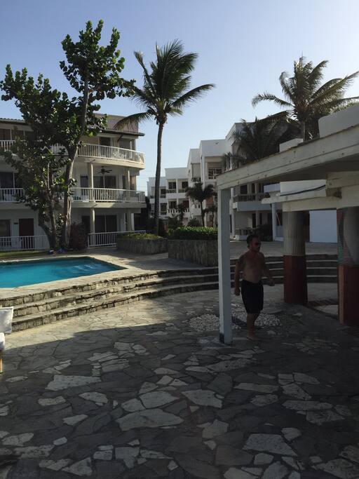 A view from the beach front to the buildings