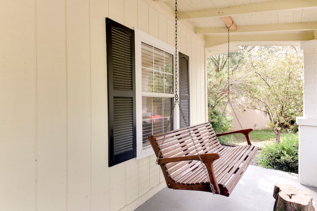 Enjoy your mornings with a cup of coffee on our front porch swing.