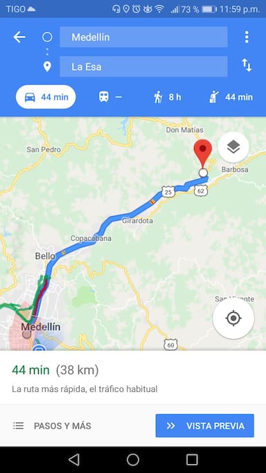 ruta desde Medellín hasta el hospedaje