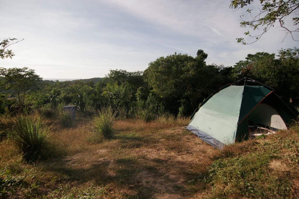 Tent site overlooking ocean