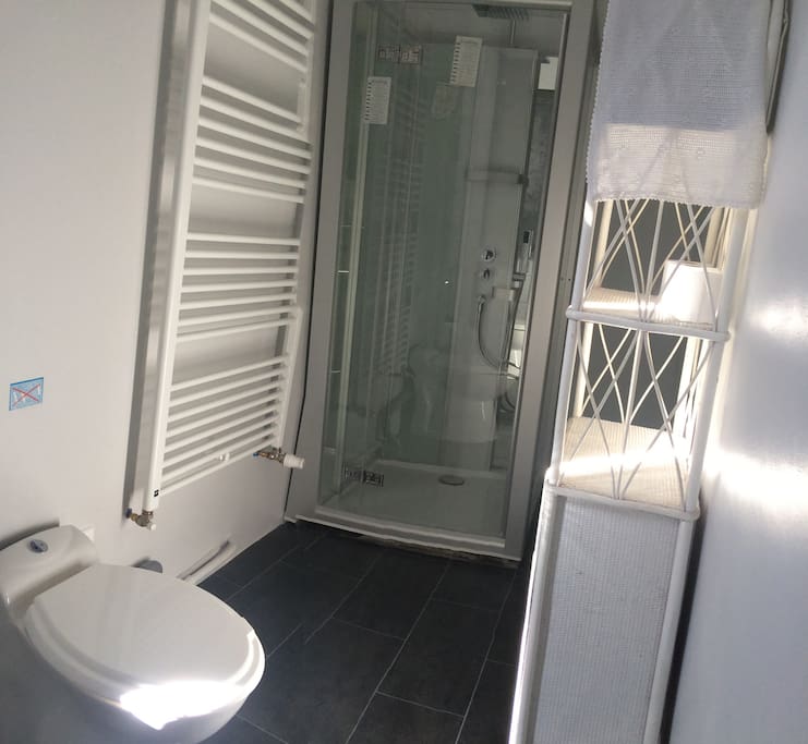 salle de bain privative de la chambre 1 . Douche et wc .