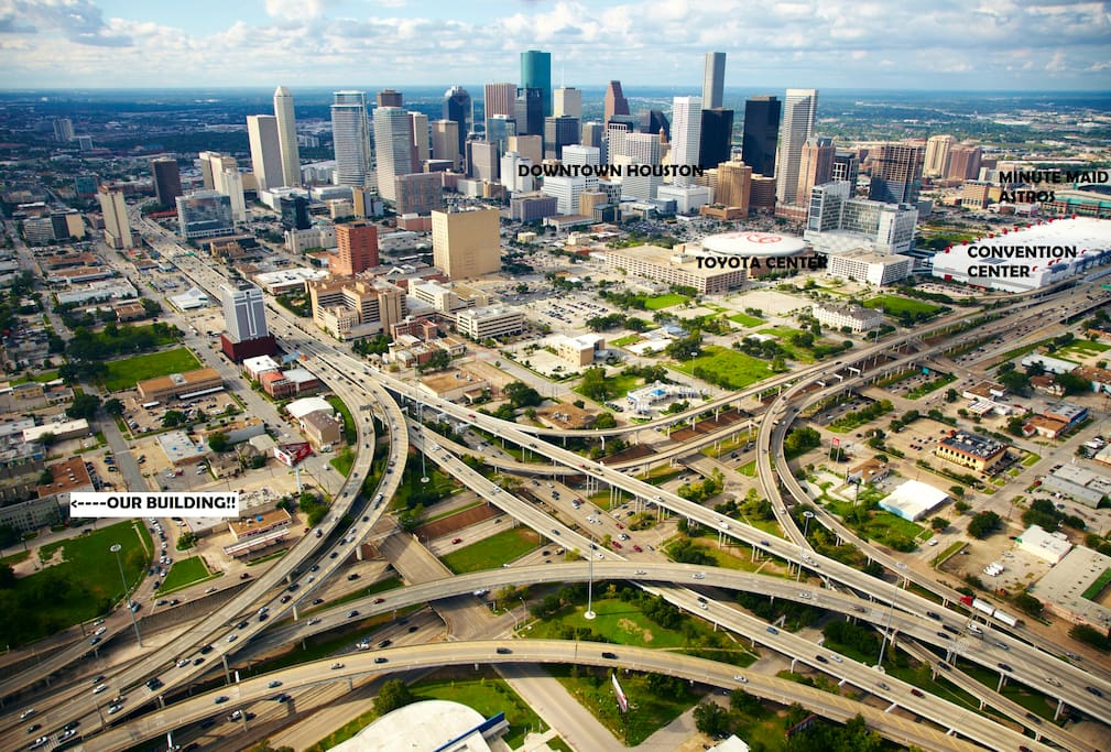 Aerial view of Houston showing our amazing location!!