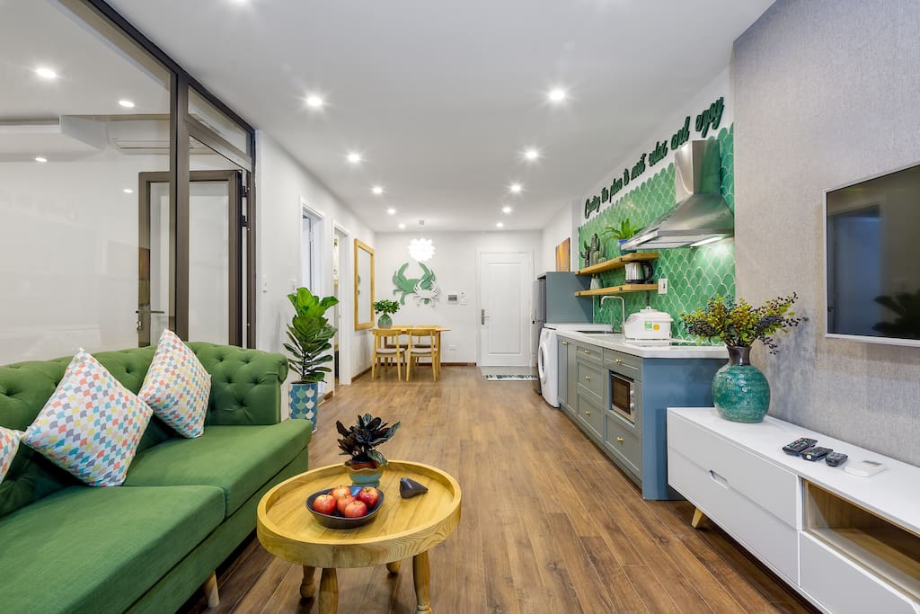 Living room with big and soft sofa, TV, high speed wifi