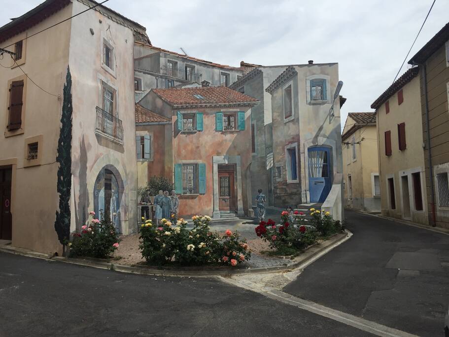 The rose garden and wall painting just down the street from the apartment.