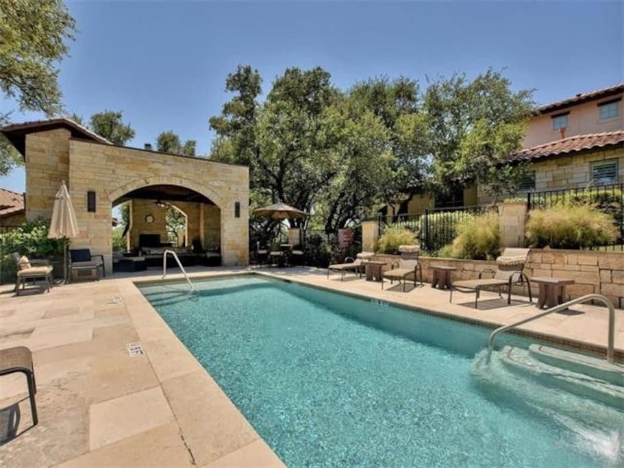 Pavilion/pool is 50' from our front door.