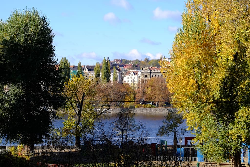 Location, location, location. In the very heart of Prague but so green. Island and river view from the dining room.