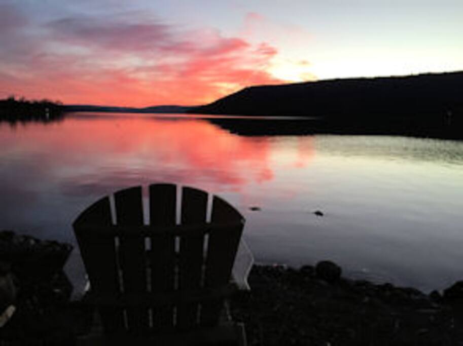 The sunset view from our lakefront is spectacular.