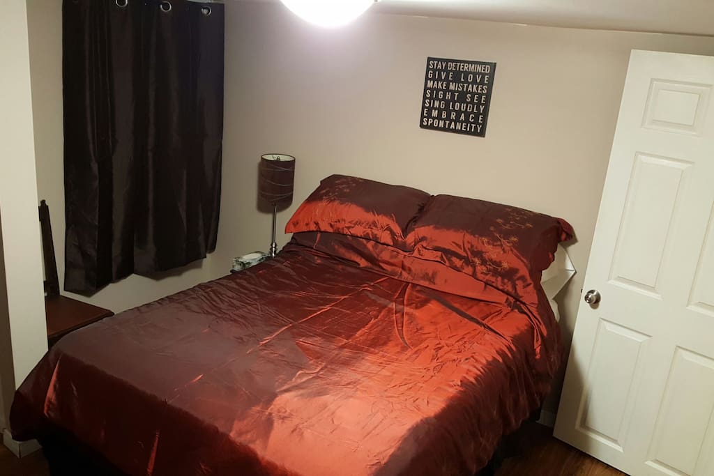 Bedroom has a double bed, closet (with hangers) and dresser available.