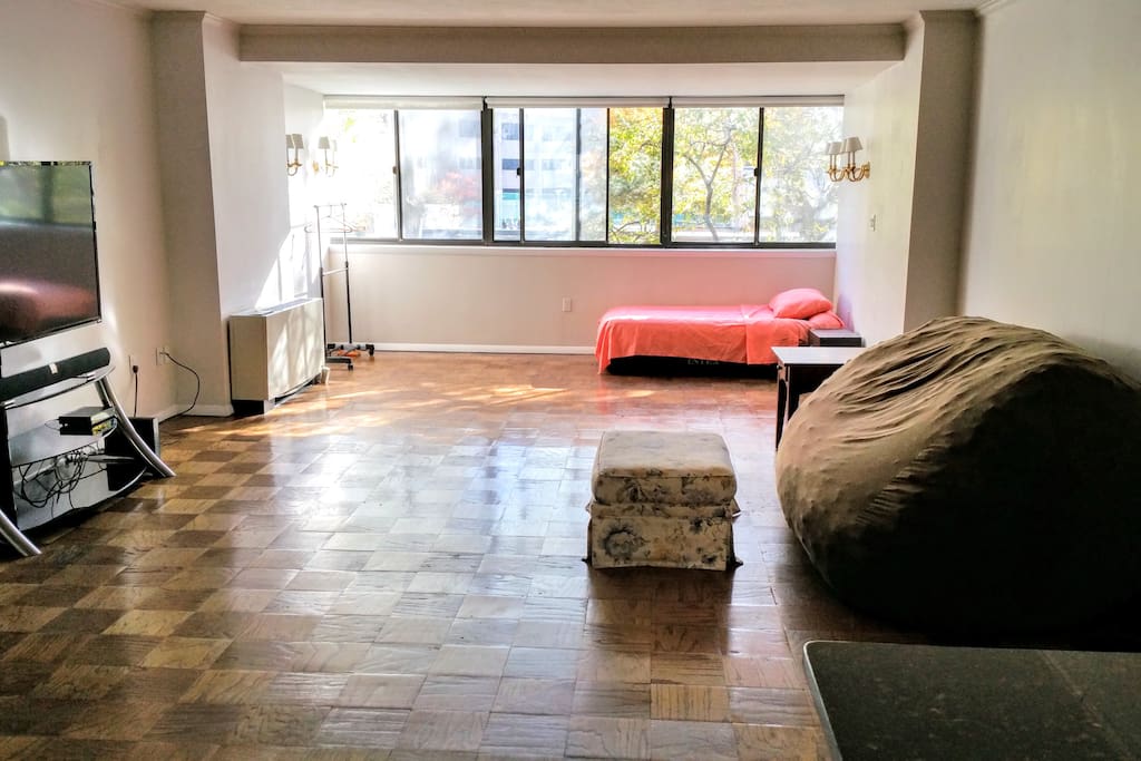 Panoramic view of living space.