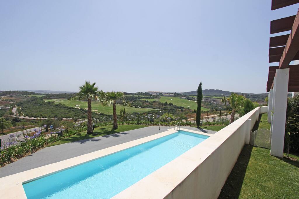 Pool and Mediterranean view from the terrace