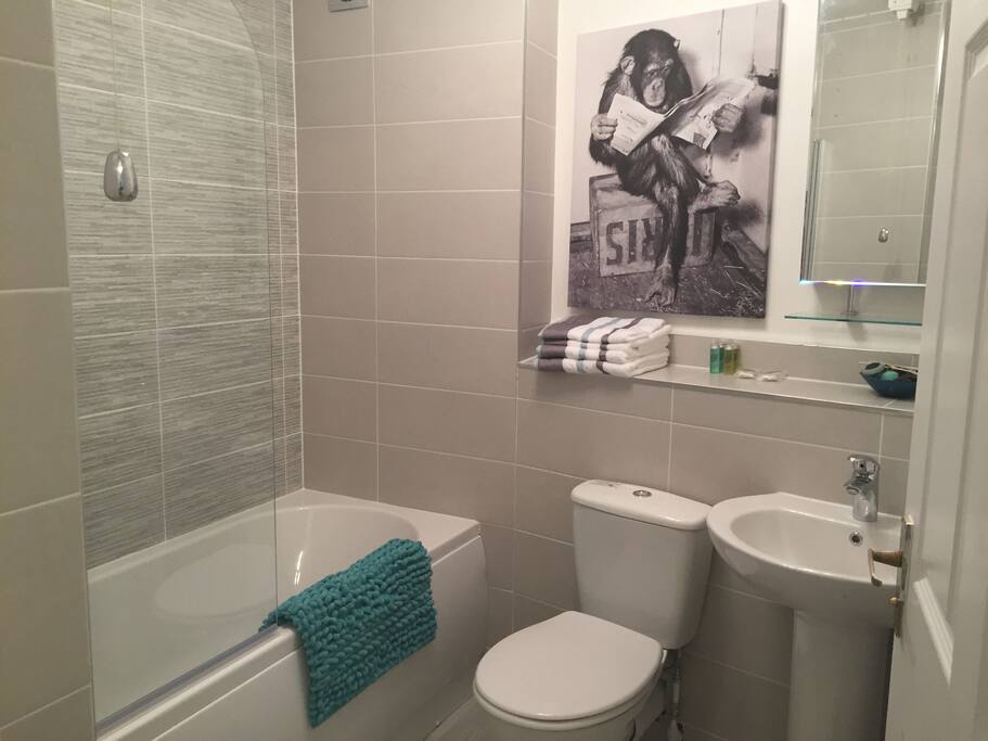 Nice new bathroom and shower.