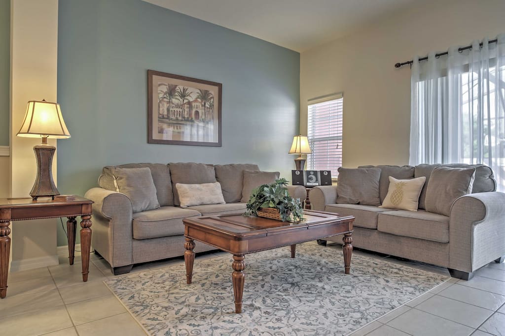 Kick back and relax on the cozy couches in the living room.
