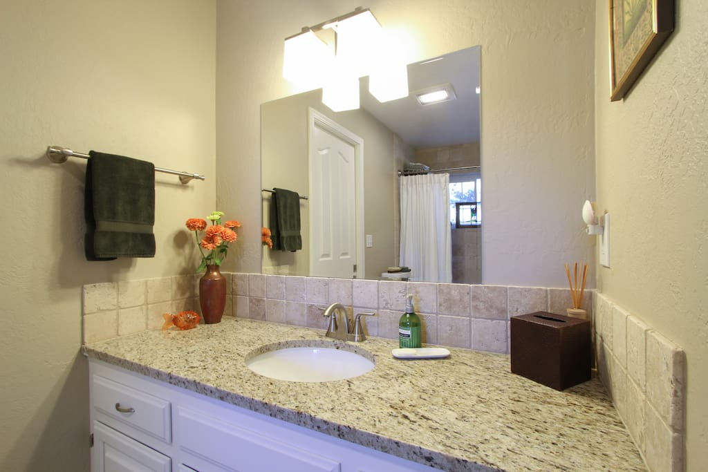 Forget to pack your toothbrush? Need a hairdryer? We've got you covered in your private tiled bath.