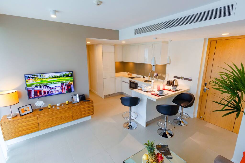 You can eat and watch TV in the kitchen