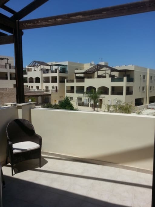 Overlooking the Victoria complex pool area