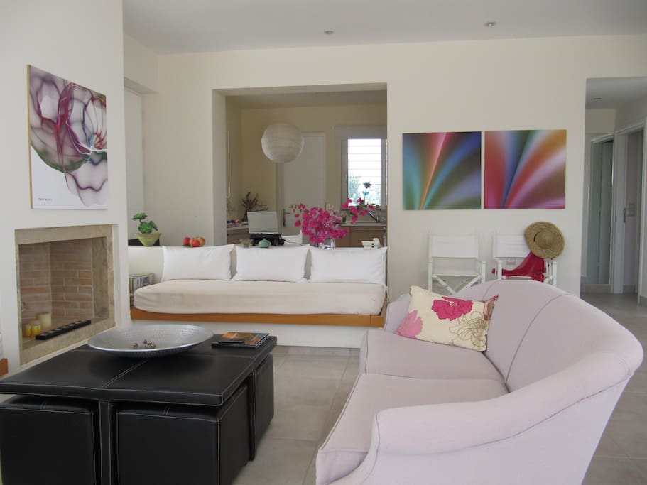 The living room and the kitchen. The bedroom is on the right.