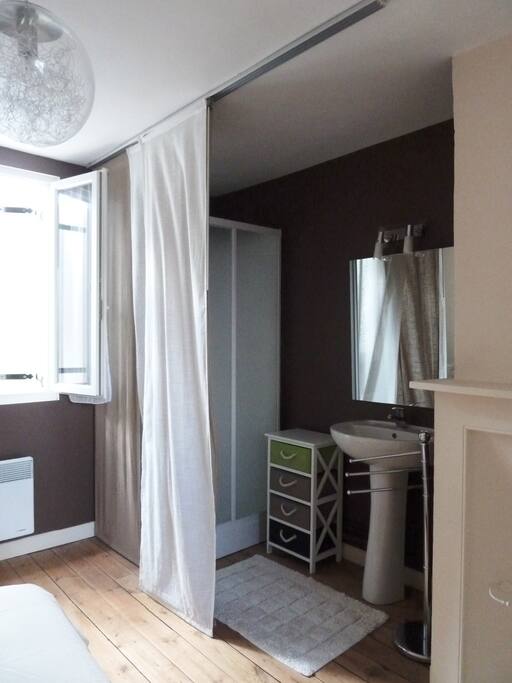 Douche et lavabo dans la chambre
