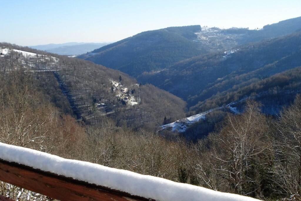 vue de la terrasse de la pièce principale du gîte
