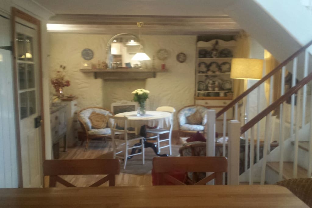 the lounge-dining room in the basement