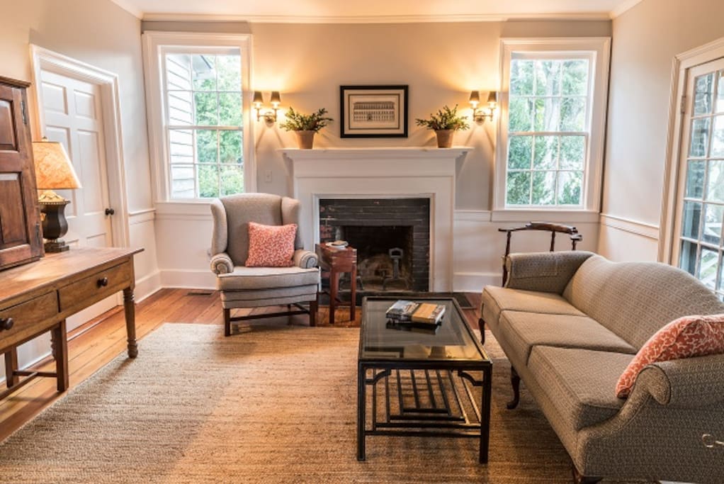 Inviting living room with original Federal mantel