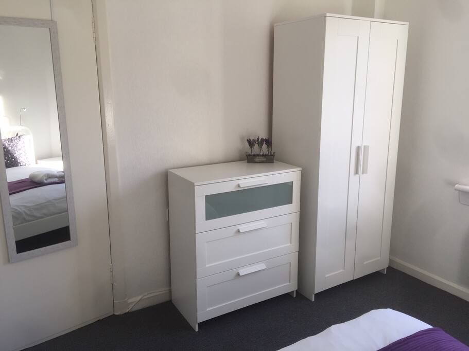 Wardrobe and drawers for all your stuff!