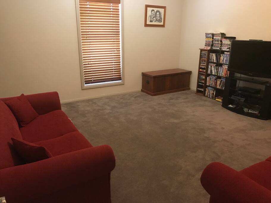 Double sofa bed with foam mattress (not made up in photo, sorry), own TV and extra lounge in room also.