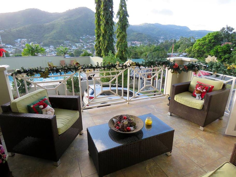 Front porch with view of petit valley and pool