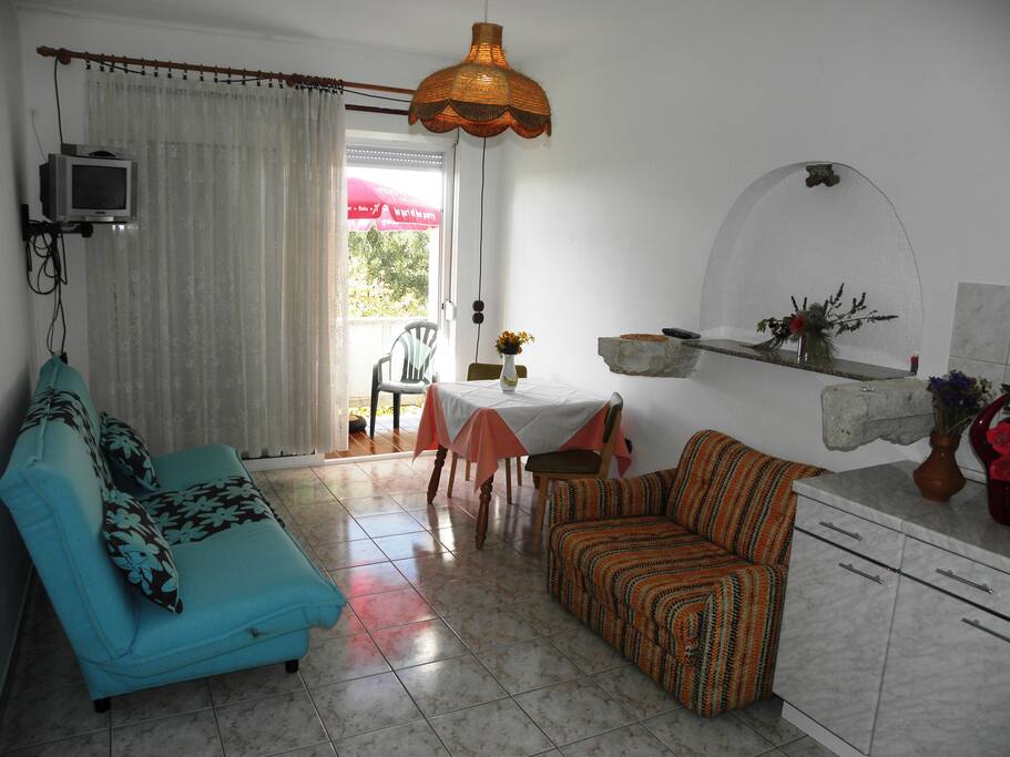 Place where you can rest with television or eat with your family,also exit to the balcony which can be fully opened because of sliding glass door. ps: some of furniture is replaced with new one!