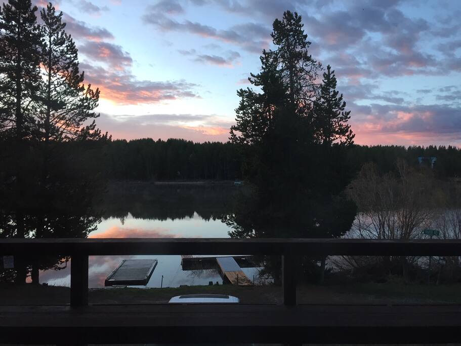 Evening sunset and dock to reservoir