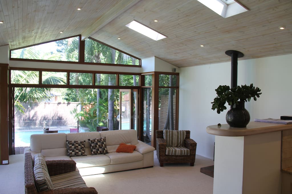Comfortable lounge with log burning stove
