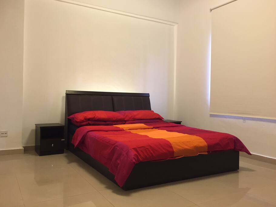 Master bedroom with double bed & attached bathroom