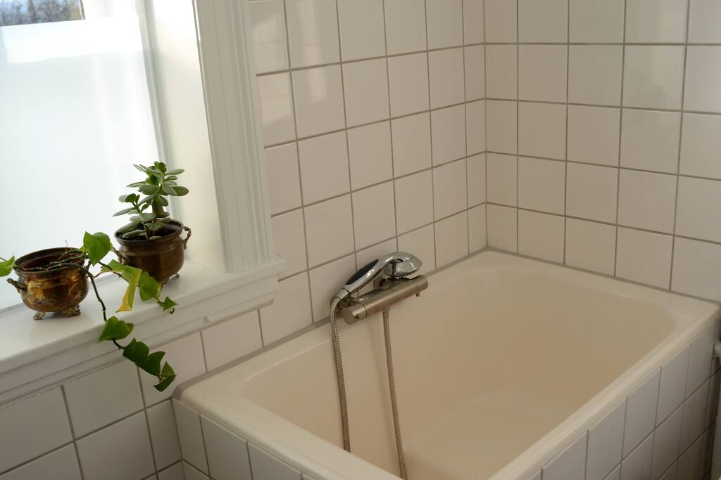 Bathroom with a sit-down tub. Perfect for relaxing with a good book.